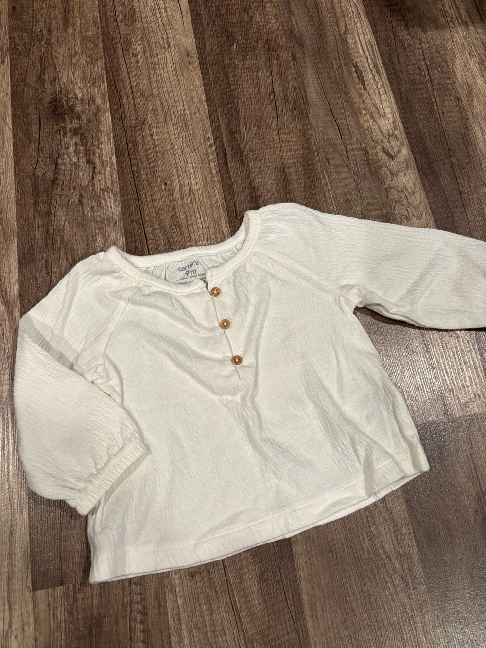 Carter's Cream Long Sleeve Henley Top with Wooden Buttons